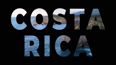 Drone-Shot-Of-Island-Coastline-With-Ocean-Overlaid-With-Graphic-Spelling-Out-Costa-Rica