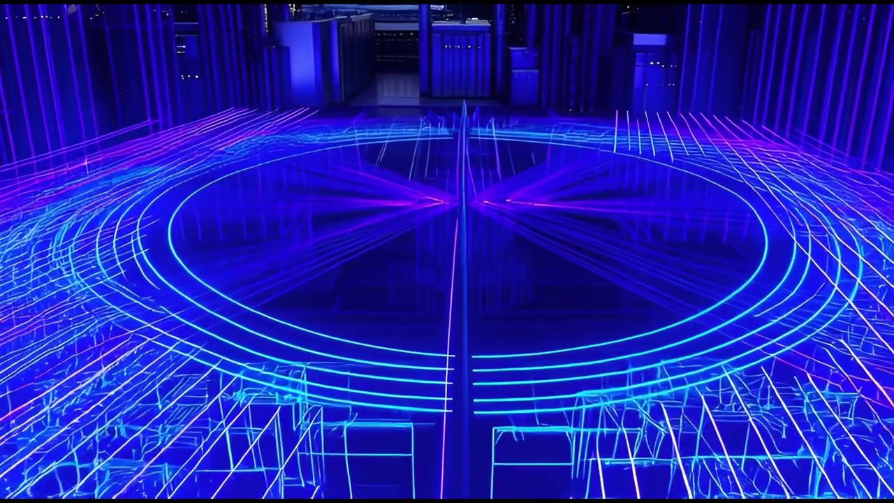 Abstract Digital Data Visualization with Glowing Blue and Purple Light Lines
