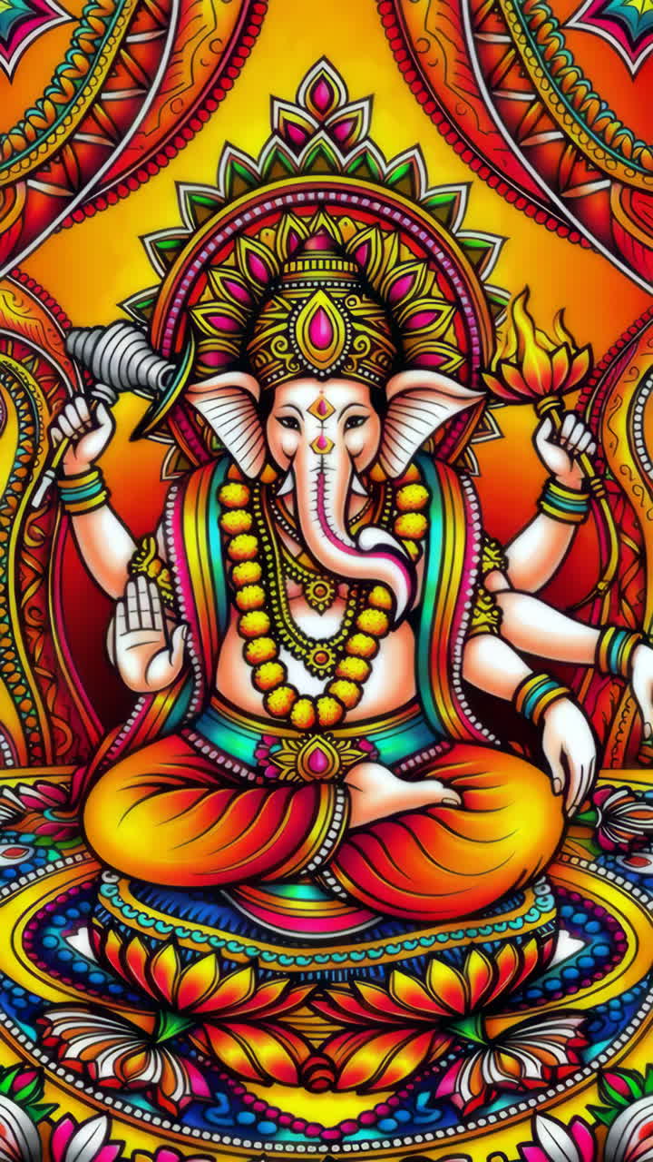 Colorful Ganesha Deity Art with Intricate Mandala Patterns