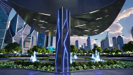 futuristic city park with energy columns
