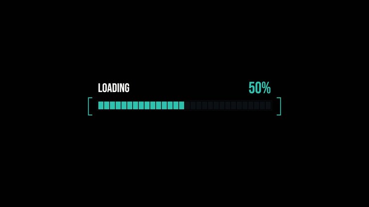 Digital indlæsningsfremdriftsbjælkeanimation på sort baggrund.