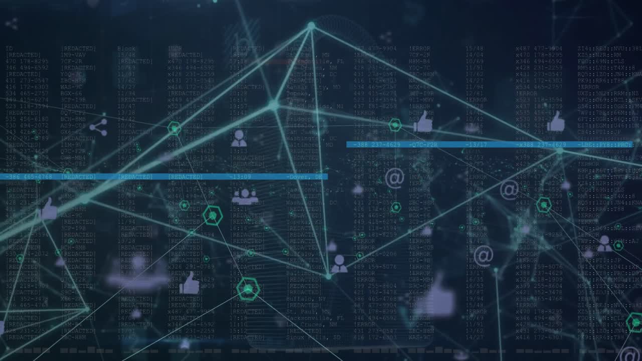 animación de la red de conexiones e iconos digitales contra el procesamiento de datos de seguridad cibernética