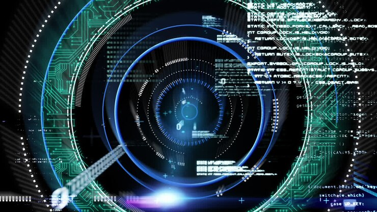 Round scanner and data processing against black background