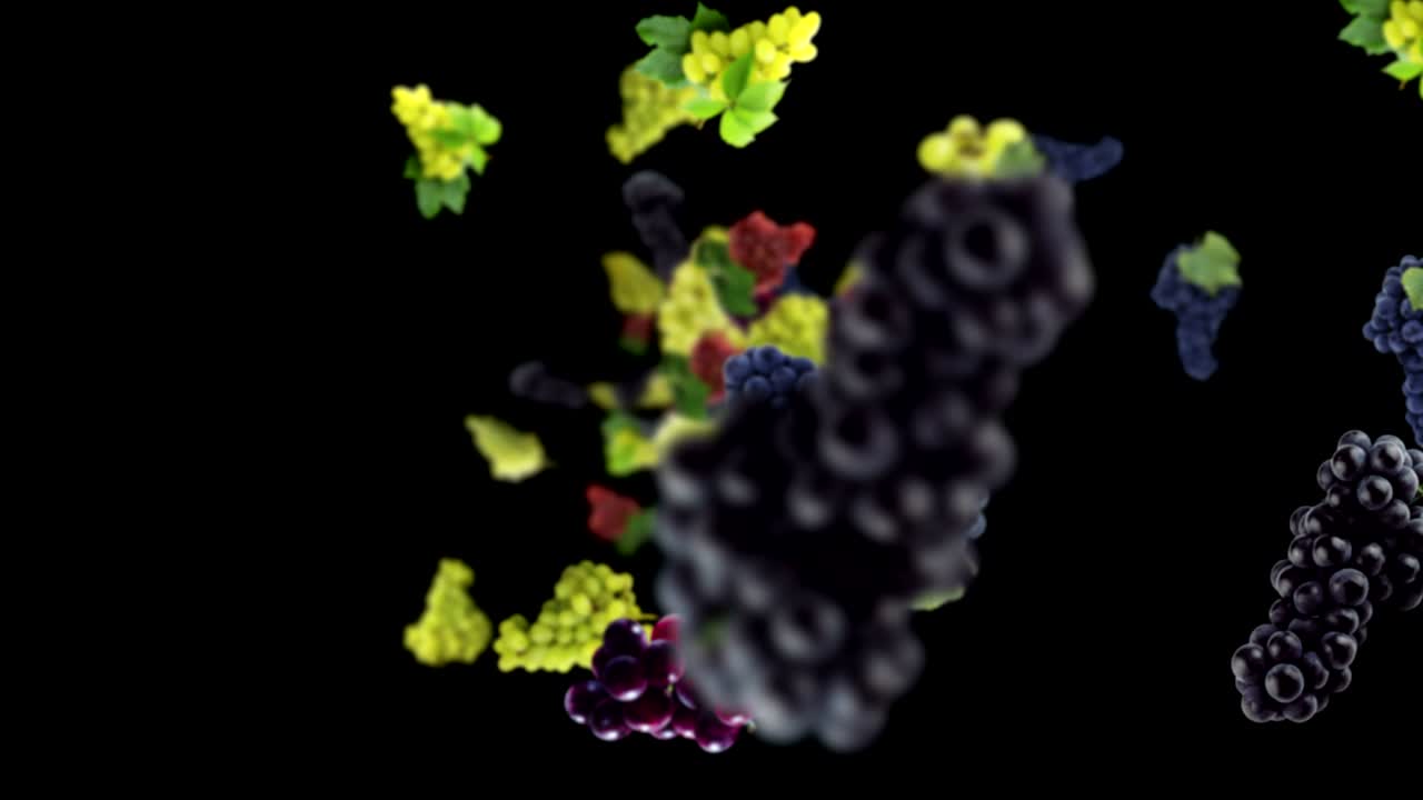 fondo de uvas caídas, bucle, versión de frutas pequeñas, con canal alfa