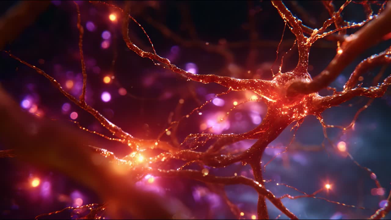 Intricate Neural Network Displayed Through Vivid Lighting, Capturing the Complex Interconnections of Neurons and Glowing Synapses in a Dynamic Microcosm