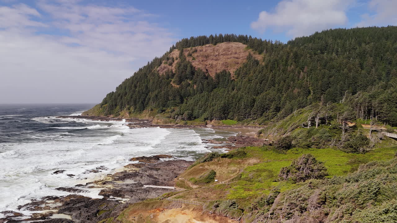 Oregon Coast Landscape with Waves and Forest