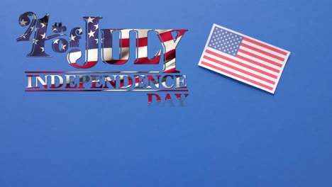 animation of 4th of july text over flag of united states of america on blue background