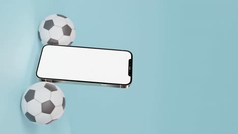 football concept with white screen smartphone template mockup, 3d illustration