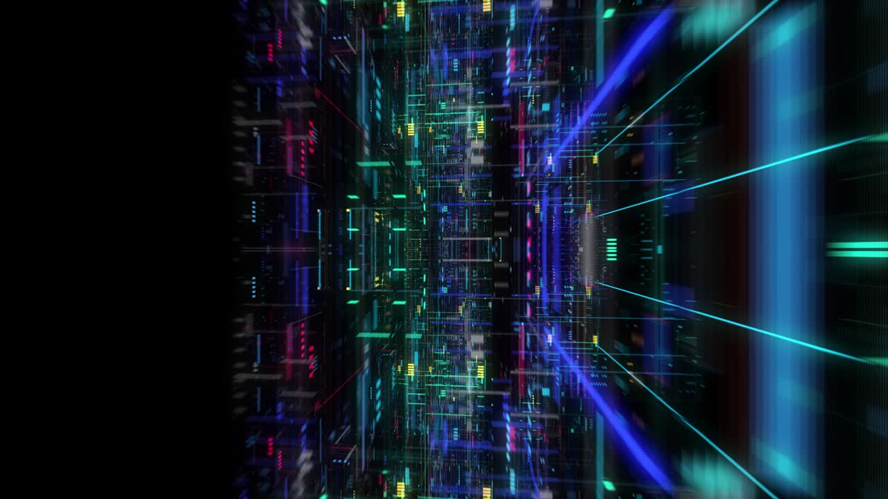 Seamless fly through of abstract circuitry with digital grid background