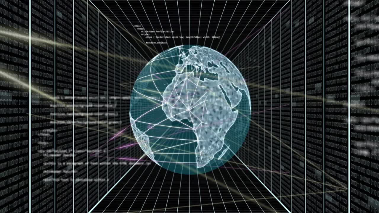 Animation of networks and data processing over globe