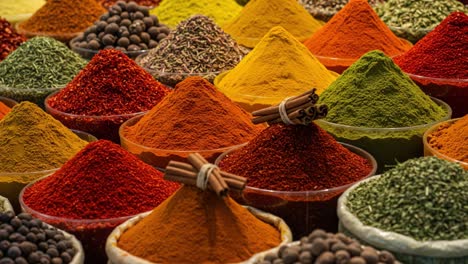 a colorful display of vibrant spices in beautifully arranged bowls showcasing the rich diversity and flavorful essence of culinary ingredients