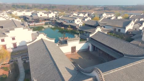 aerial photography of chinese style garden architecture，chinese style garden，china courtyard