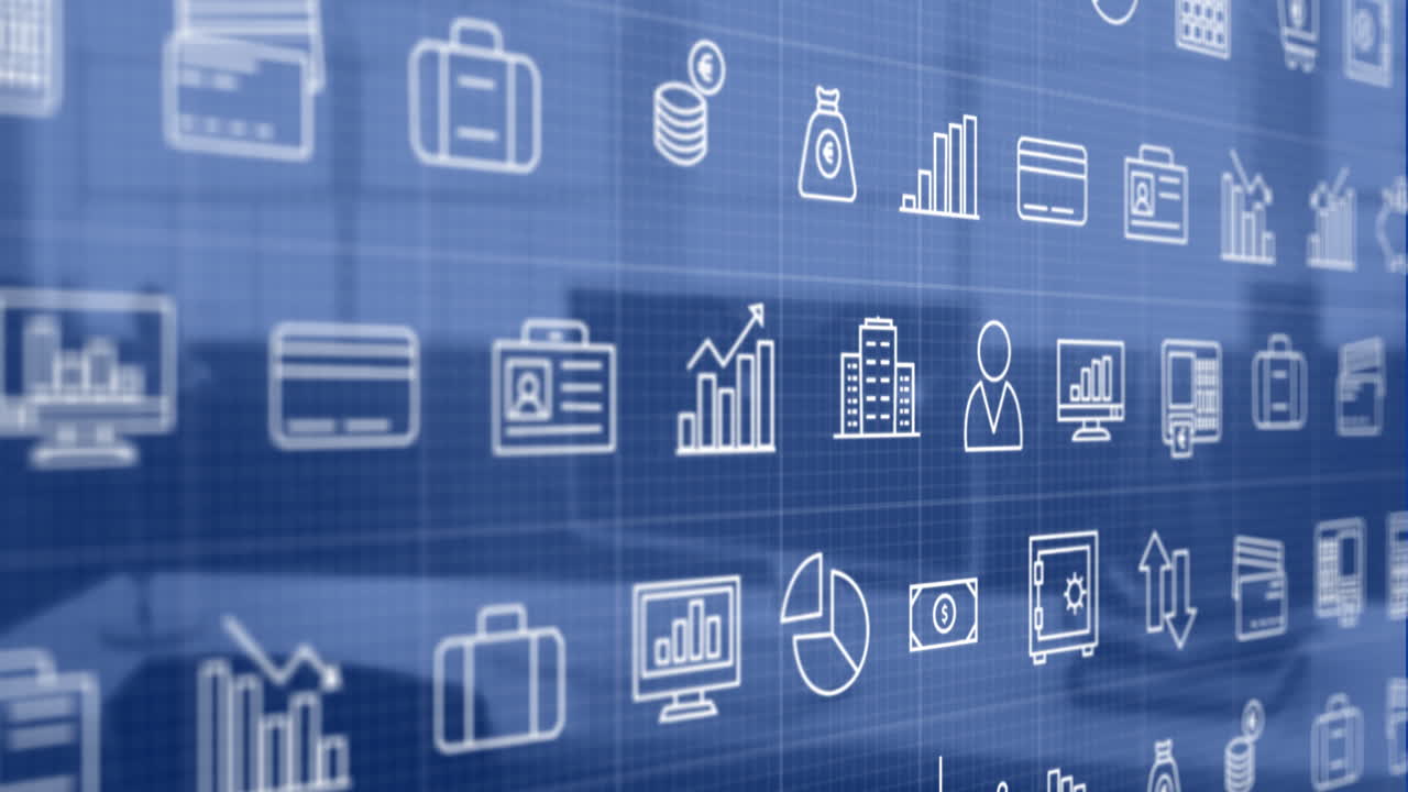 animación de iconos y procesamiento de datos en la estación de trabajo de la oficina