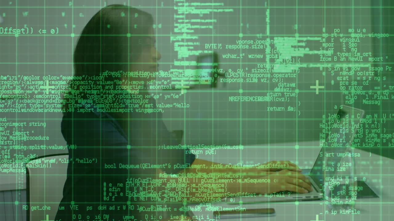 animación del procesamiento de datos sobre un hombre de negocios que usa una computadora portátil