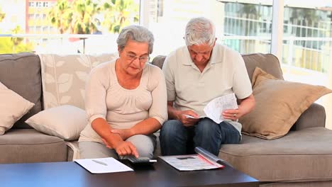 retired couple calculating their domestics bills