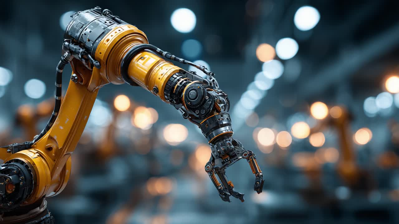 Advanced Robotic Arm in Industrial Environment: Showcasing Precision Engineering and Automated Manufacturing Technology Innovation