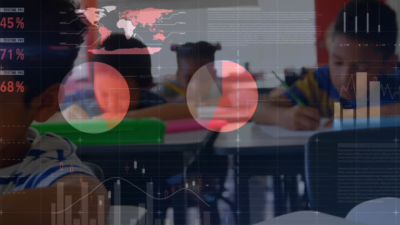 aula trabajando con la transición del gráfico de finanzas