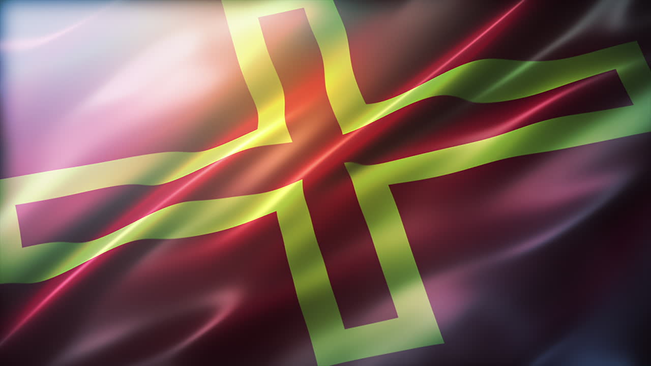 bandera real de los condes de trípoli, vista en perspectiva, ángulo alto, elegante textura sedosa, ondeando en el viento, aspecto de película, animación realista de 4k cg, movimiento lento revoloteando, sin problemas de bucle