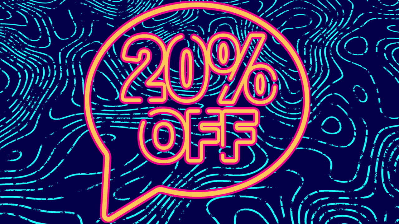 animación de un 20 por ciento de texto sobre formas en fondo azul