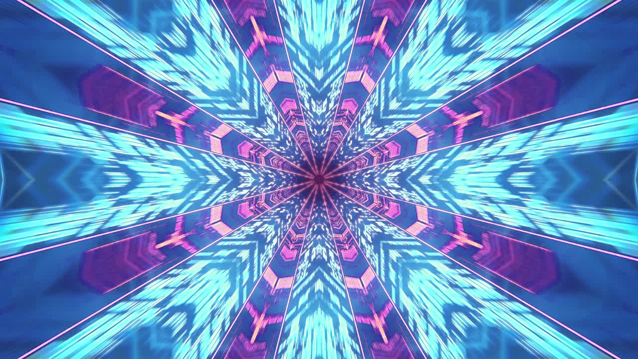 el túnel de luz de neón abstracto a través del bucle de renderización 3d