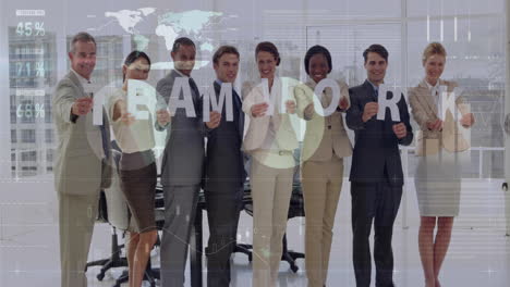 Digital image shows happy team in office, symbolizing teamwork and success.
