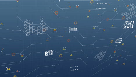 animation of circuit board with data processing over blue background