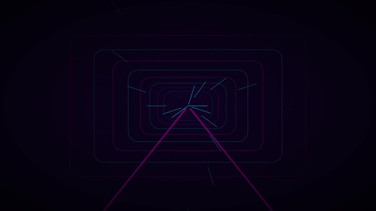 Tunnel Digitale Astratto con Rettangoli al Neon Luminosi