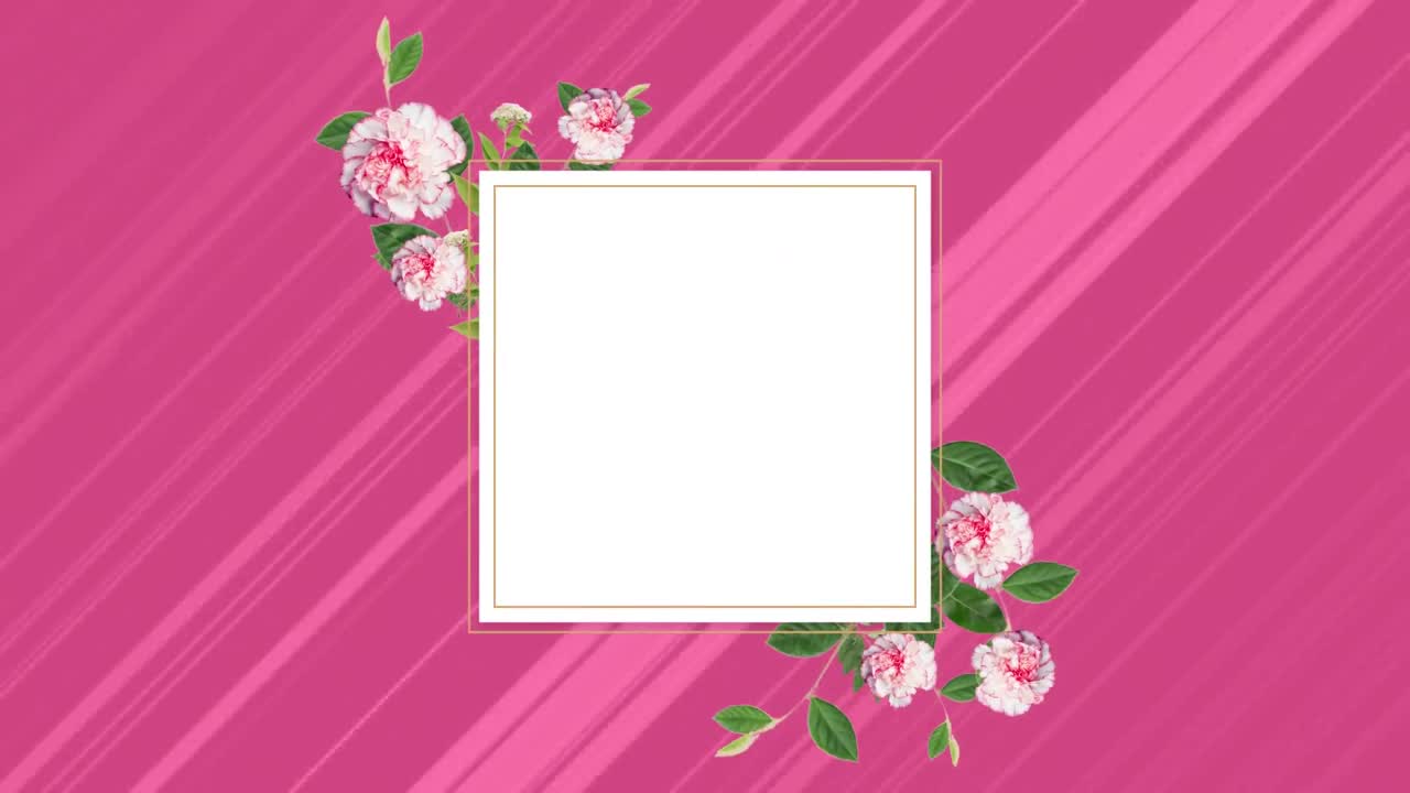 Quadrato bianco con foglie e fiori su striature rosa pallido