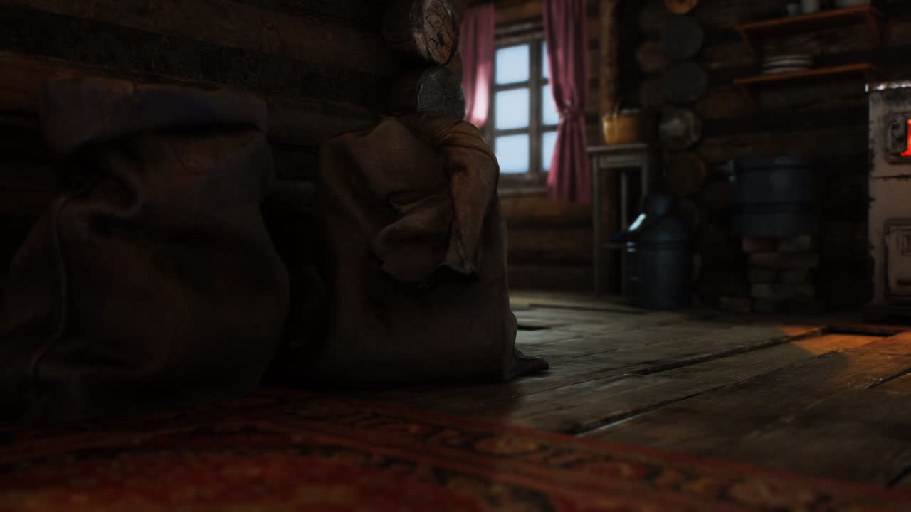 레트로 로그 하우스 의 어두운 내부