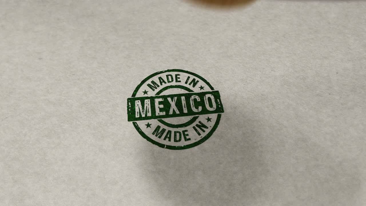 Timbro "Made in Mexico" e animazione in loop di timbratura.