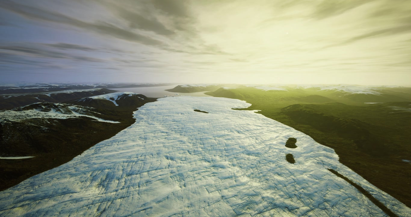 Research drone surveys stormy icy terrain with sensor and imagery equipment