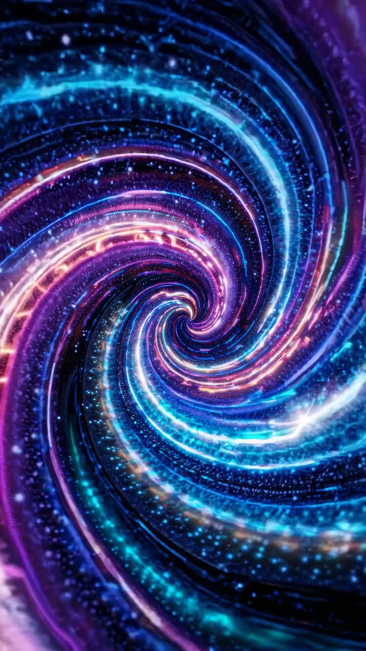 A mesmerizing, swirling vortex of neon lights in a cosmic style, captured from a top-down angle