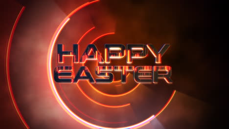 Happy-Easter-with-red-neon-circles-on-disco-stage