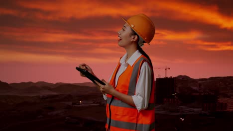 ingeniero de construcción al atardecer