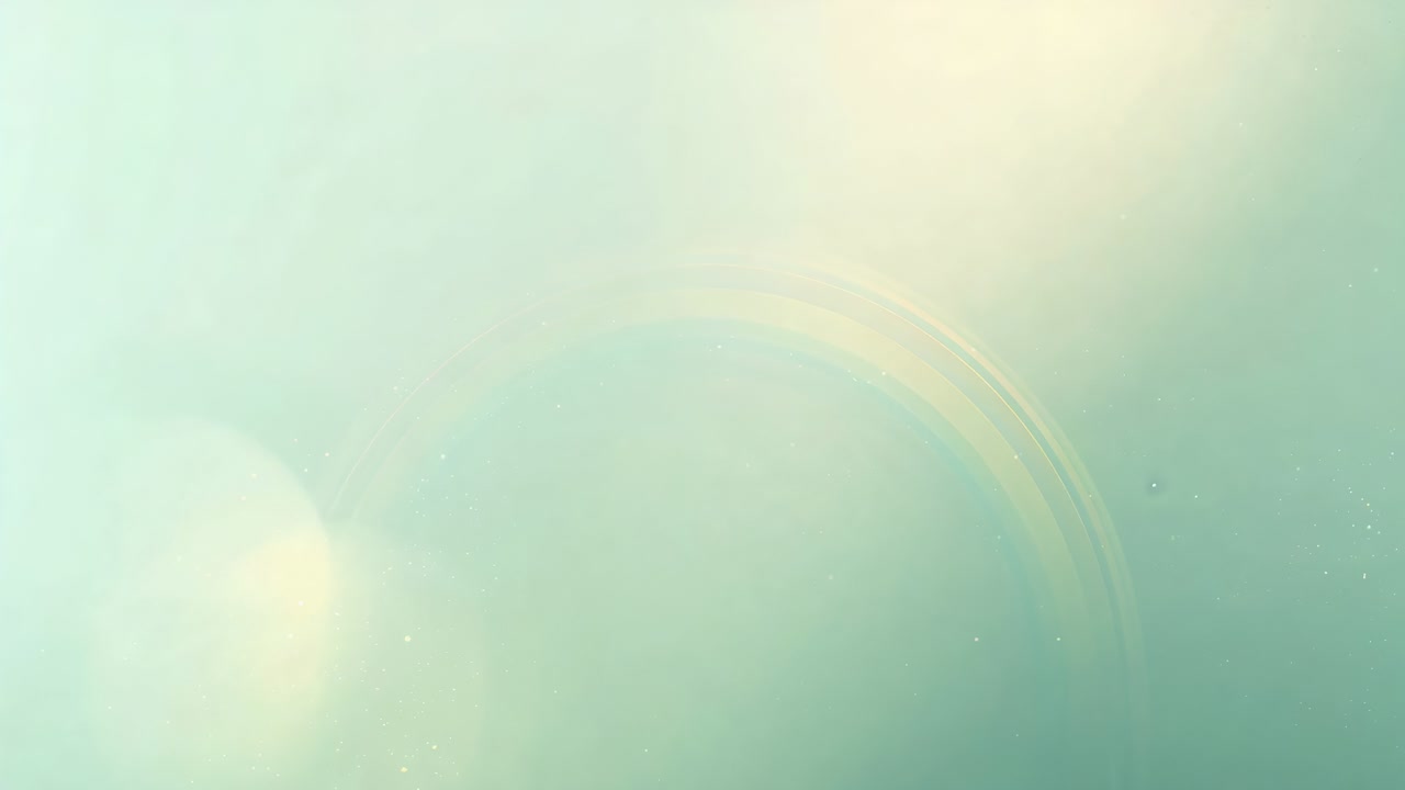 Shifting large pale halo and left bokeh brightening as speckles drifting across teal cream gradient
