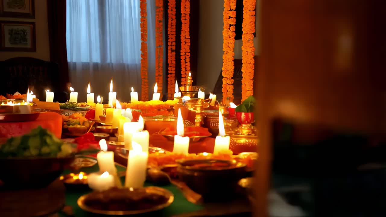 ceremonia religiosa india con velas y flores