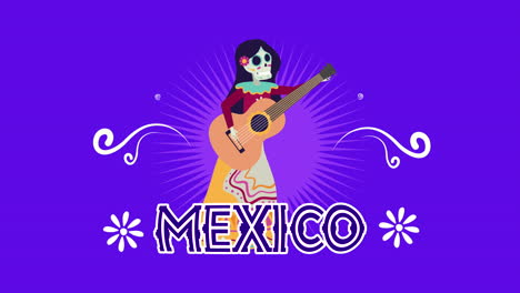 viva mexico animation with catrina skull playing guitar character