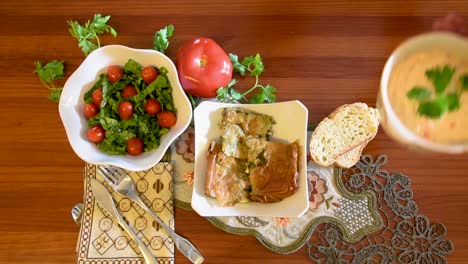 healthy mediterranean cuisine, three dishes concept for lunch or dinner