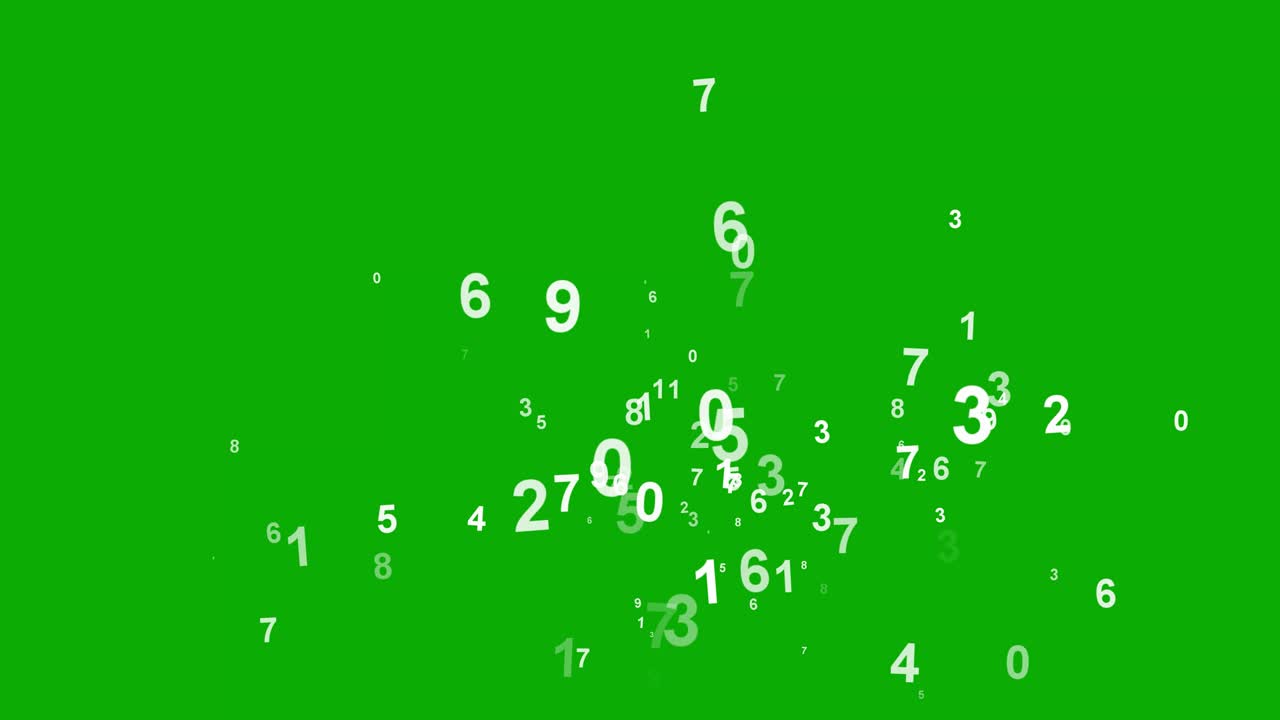 녹색 화면 배경으로 떨어지는 숫자 모션 그래픽