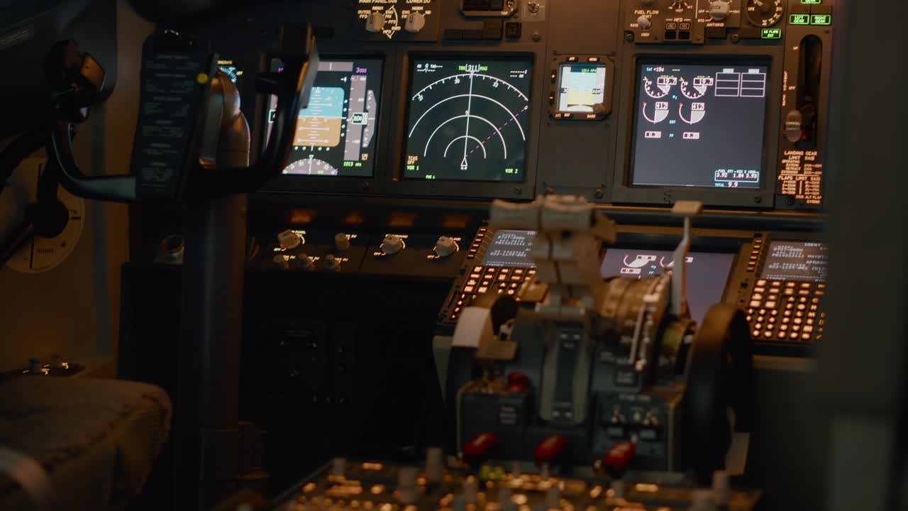 No people in plane cockpit to fly airplane with navigation