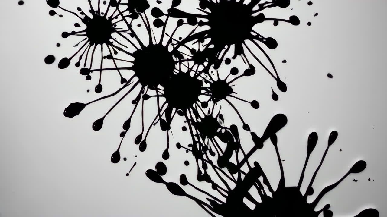 Abstract Black Ink Splatters on White Background