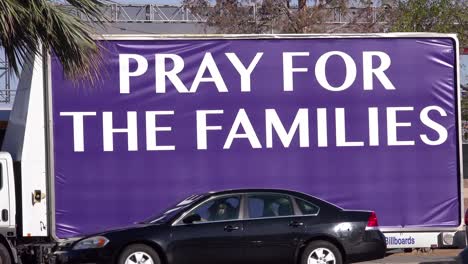 2017 - a sign says pray for the failies outside the route 91 music festival site of america's worst mass shooting