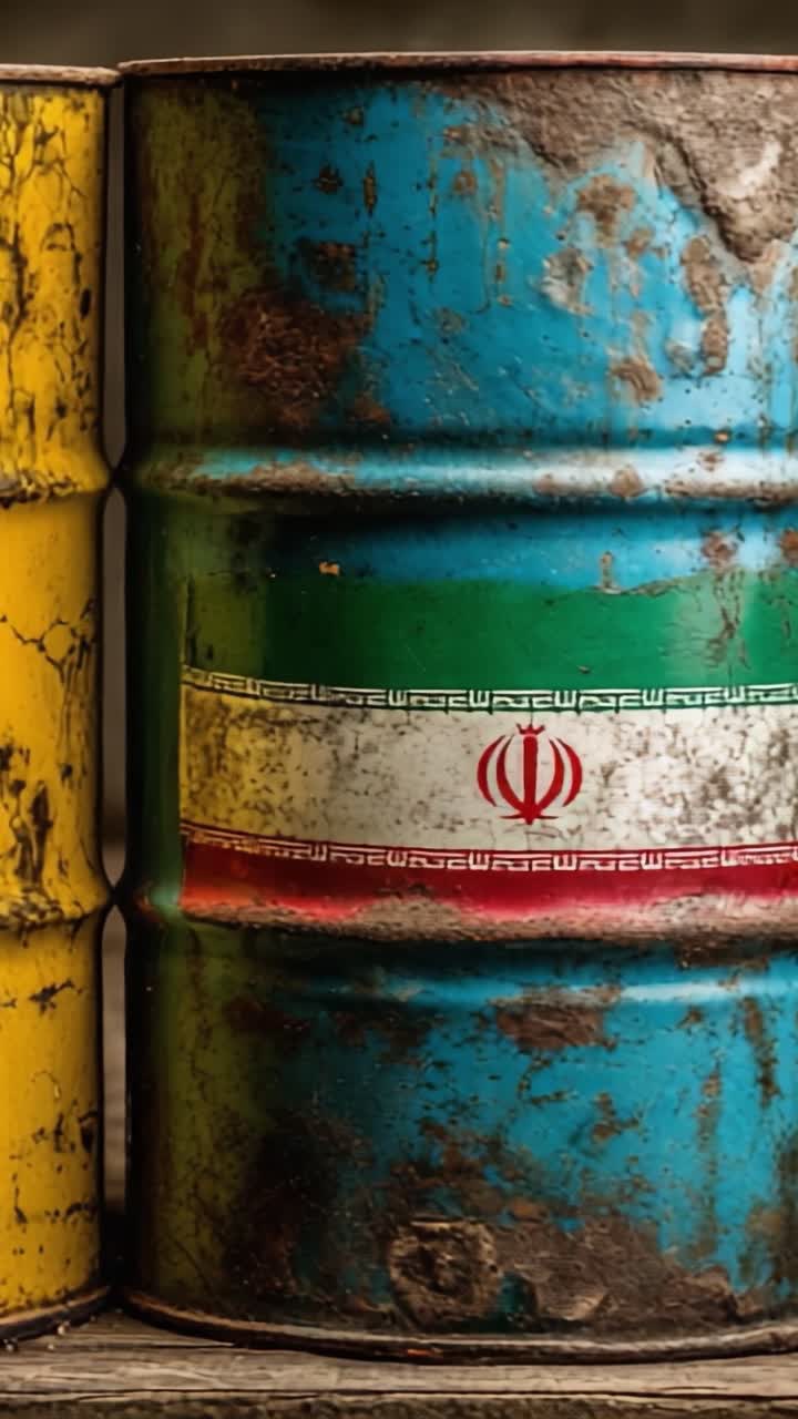 Rusty Drum with Iran Flag Color Scheme Showcasing Wear and History, Emphasizing the Blend of Culture and Age on a Metal Surface
