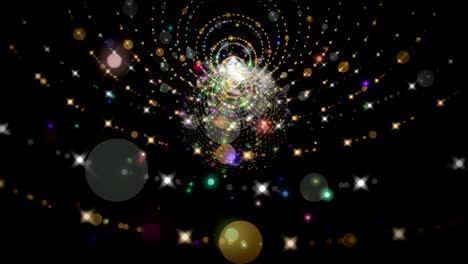 animación futurista con objeto de rayas y partículas parpadeantes en cámara lenta, 4096x2304 bucle 4k