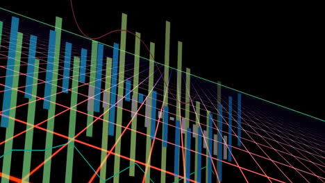 animación de gráficos multicolores sobre el patrón de cuadrícula contra un fondo negro