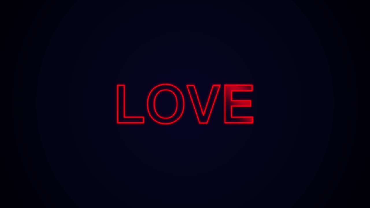 Stroke 2d animation of word LOVE in red color with a glow effect. 4k 2d animation of neon text.