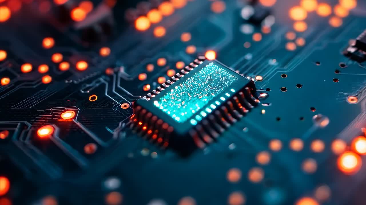 un primer plano de un chip de computadora en una placa de circuito