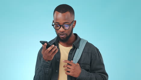 Phone-call,-student-and-man-on-speaker