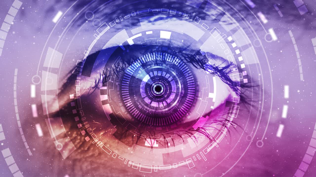 primer plano de ojo futurista de alta tecnología con pantalla verde