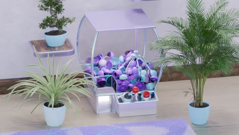 máquina de garras púrpura con plantas